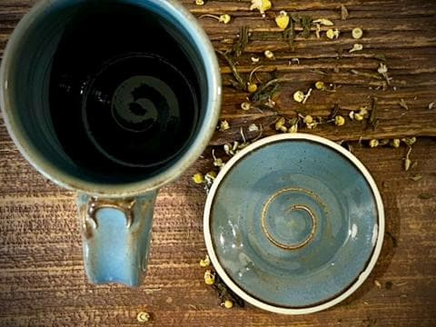 Handmade Stoneware Tall Mug | Riverdrift Blue | Rustic Ceramic Coffee Cup | Wheel Thrown | Artisan Coffee Mug