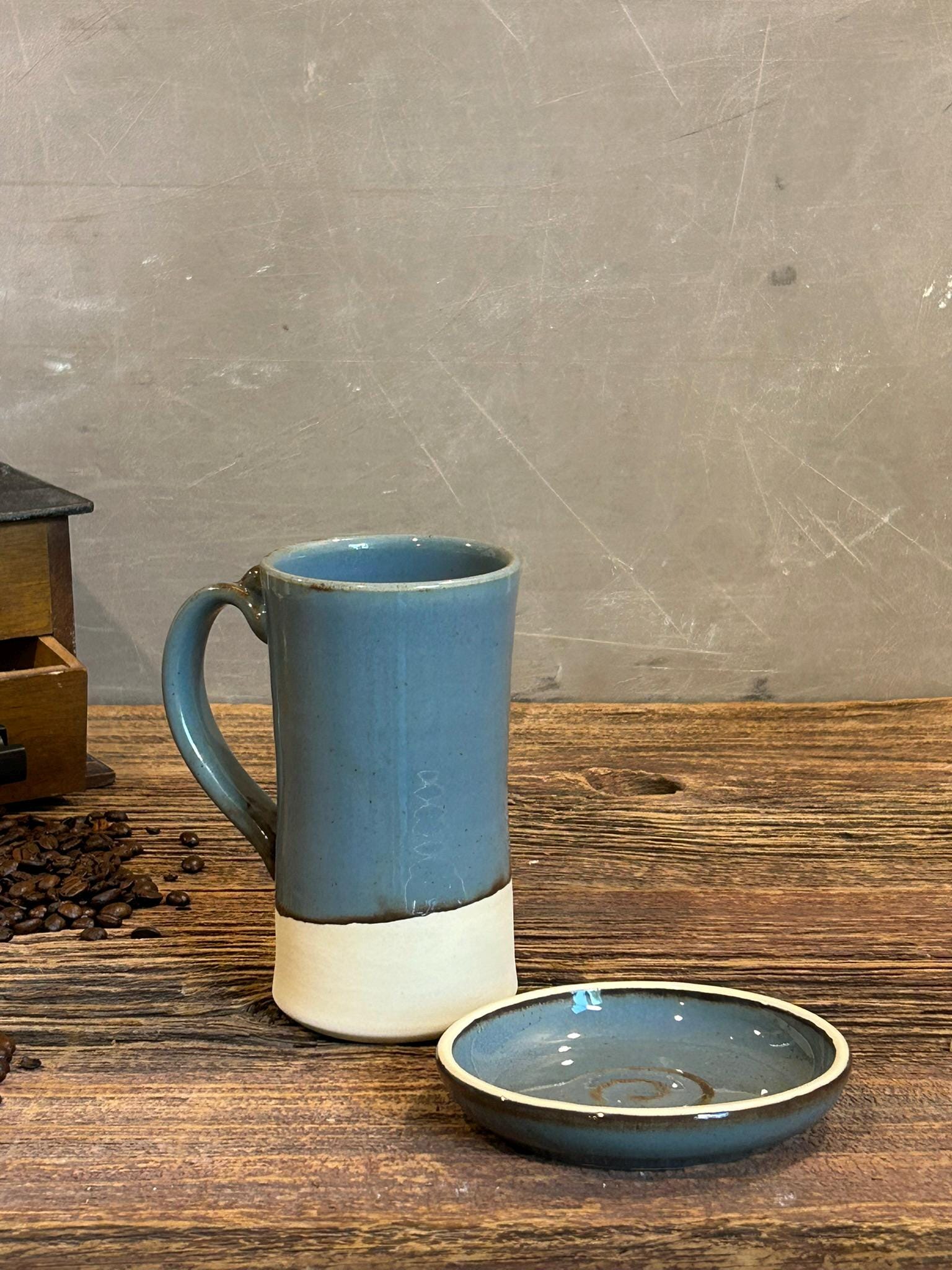 Handmade Stoneware Tall Mug | Riverdrift Blue | Rustic Ceramic Coffee Cup | Wheel Thrown | Artisan Coffee Mug