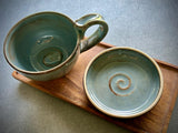 Handmade Stoneware Cappuccino Cup | Wheel-Thrown Riverdrift Ceramic Mug | Artisan Pottery | Rustic Coffee Cup | 10–12 oz