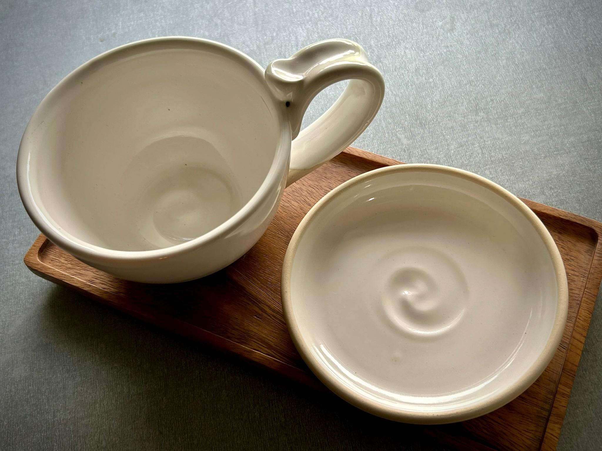 Handmade Stoneware Cappuccino Cup | Wheel-Thrown White Dove Ceramic Mug | Artisan Pottery | Rustic Coffee Cup | 10–12 oz
