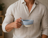 Handmade Stoneware Cappuccino Cup | Wheel-Thrown Linen Gray Ceramic Mug | Artisan Pottery | Rustic Coffee Cup | 10–12 oz