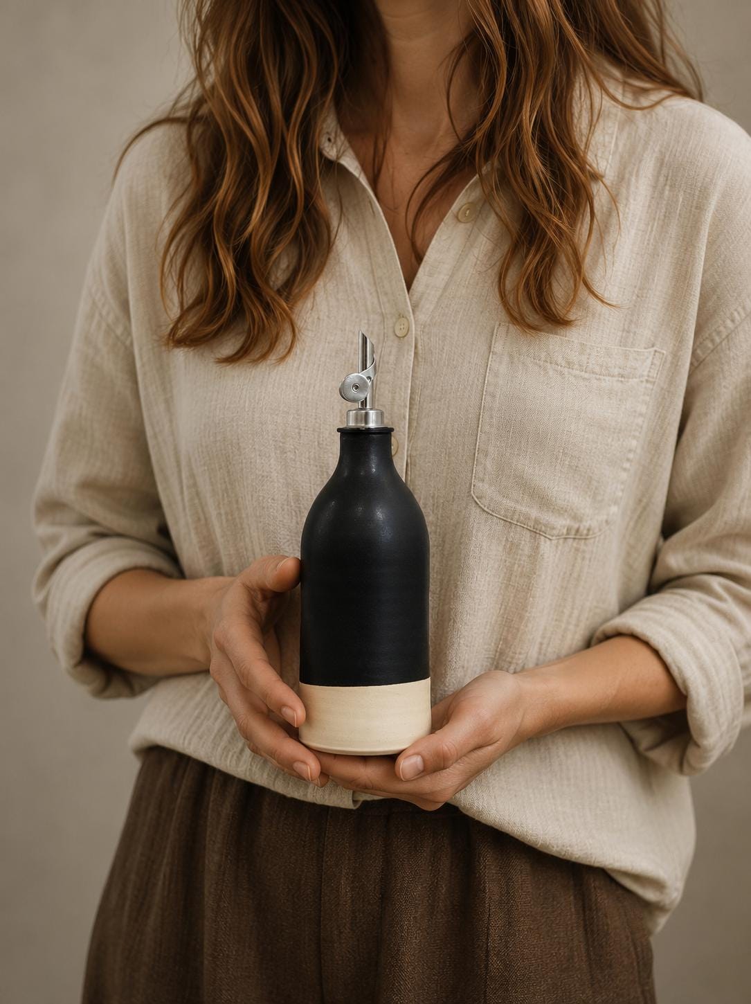 Handcrafted Ceramic Blackstone Olive Oil & Vinegar Bottle Set | Stoneware Cruet Set | Farmhouse Kitchen Decor | Modern Oil Dispenser