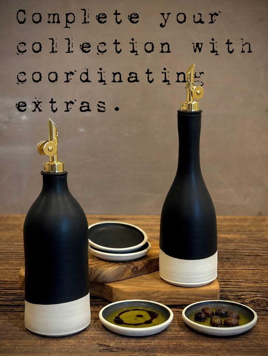 Handcrafted Ceramic Blackstone Olive Oil & Vinegar Bottle Set | Stoneware Cruet Set | Farmhouse Kitchen Decor | Modern Oil Dispenser