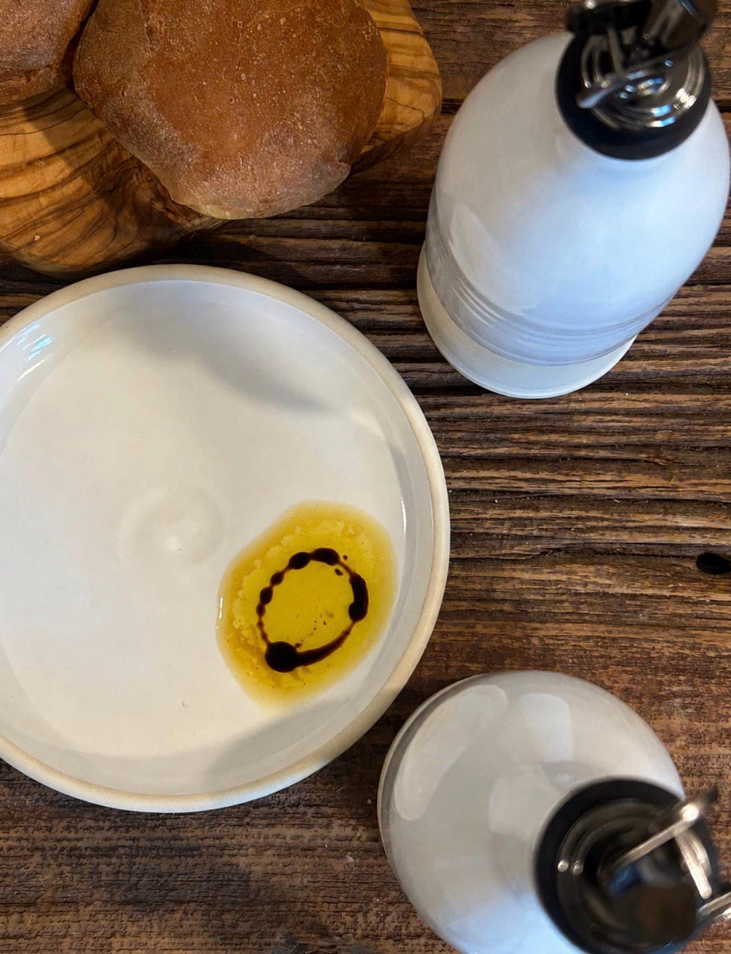 Handcrafted Ceramic White Dove Olive Oil & Vinegar Bottle Set | Stoneware Cruet Set | Farmhouse Kitchen Decor | Modern Oil Dispenser