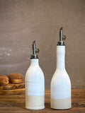 Handcrafted Ceramic White Dove Olive Oil & Vinegar Bottle Set | Stoneware Cruet Set | Farmhouse Kitchen Decor | Modern Oil Dispenser