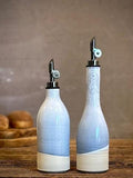 Handcrafted Ceramic Linen Gray Olive Oil & Vinegar Bottle Set | Stoneware Cruet Set | Farmhouse Kitchen Decor | Modern Oil Dispenser
