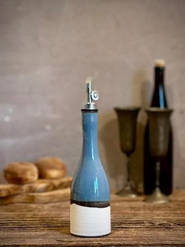 Handcrafted Ceramic RiverDrift Olive Oil & Vinegar Bottle Set | Stoneware Cruet Set | Farmhouse Kitchen Decor | Modern Oil Dispenser