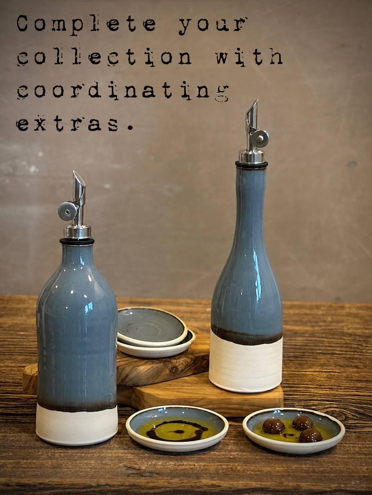Handcrafted Ceramic RiverDrift Olive Oil & Vinegar Bottle Set | Stoneware Cruet Set | Farmhouse Kitchen Decor | Modern Oil Dispenser