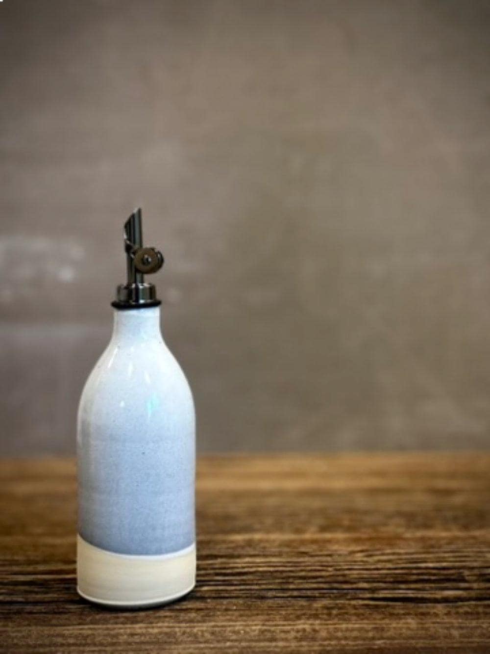 Handmade Ceramic Classic Olive Oil Dispenser | Linen Gray Stoneware Oil Pourer Bottle | Kitchen Counter Decor | Vinegar Cruet
