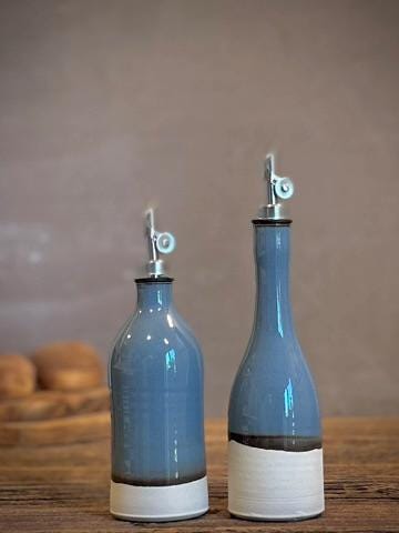 Handmade Ceramic Classic Olive Oil Dispenser | Riverdrift Stoneware Oil Pourer Bottle | Kitchen Counter Decor | Vinegar Cruet