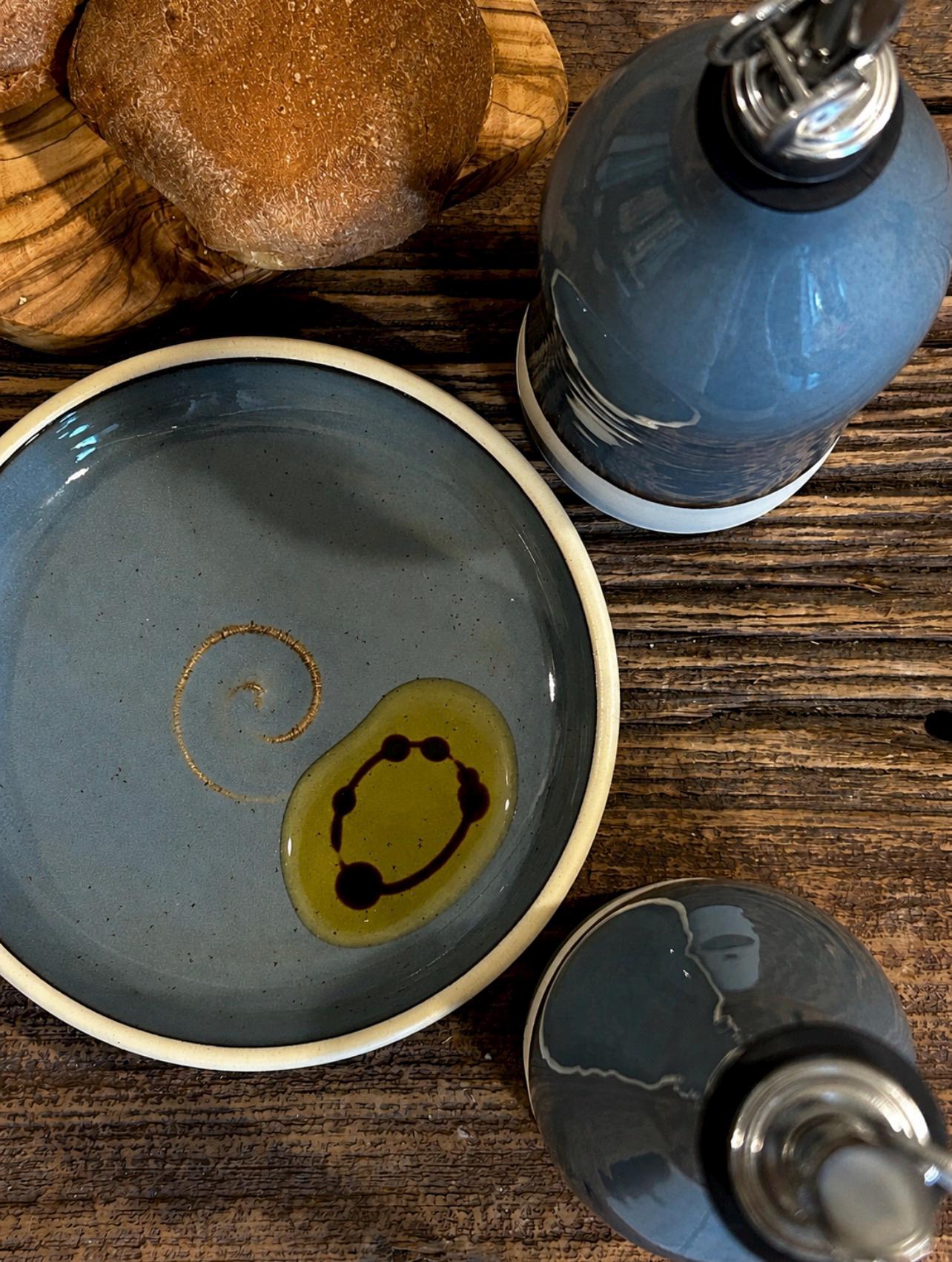 Handmade Ceramic Classic Olive Oil Dispenser | Riverdrift Stoneware Oil Pourer Bottle | Kitchen Counter Decor | Vinegar Cruet