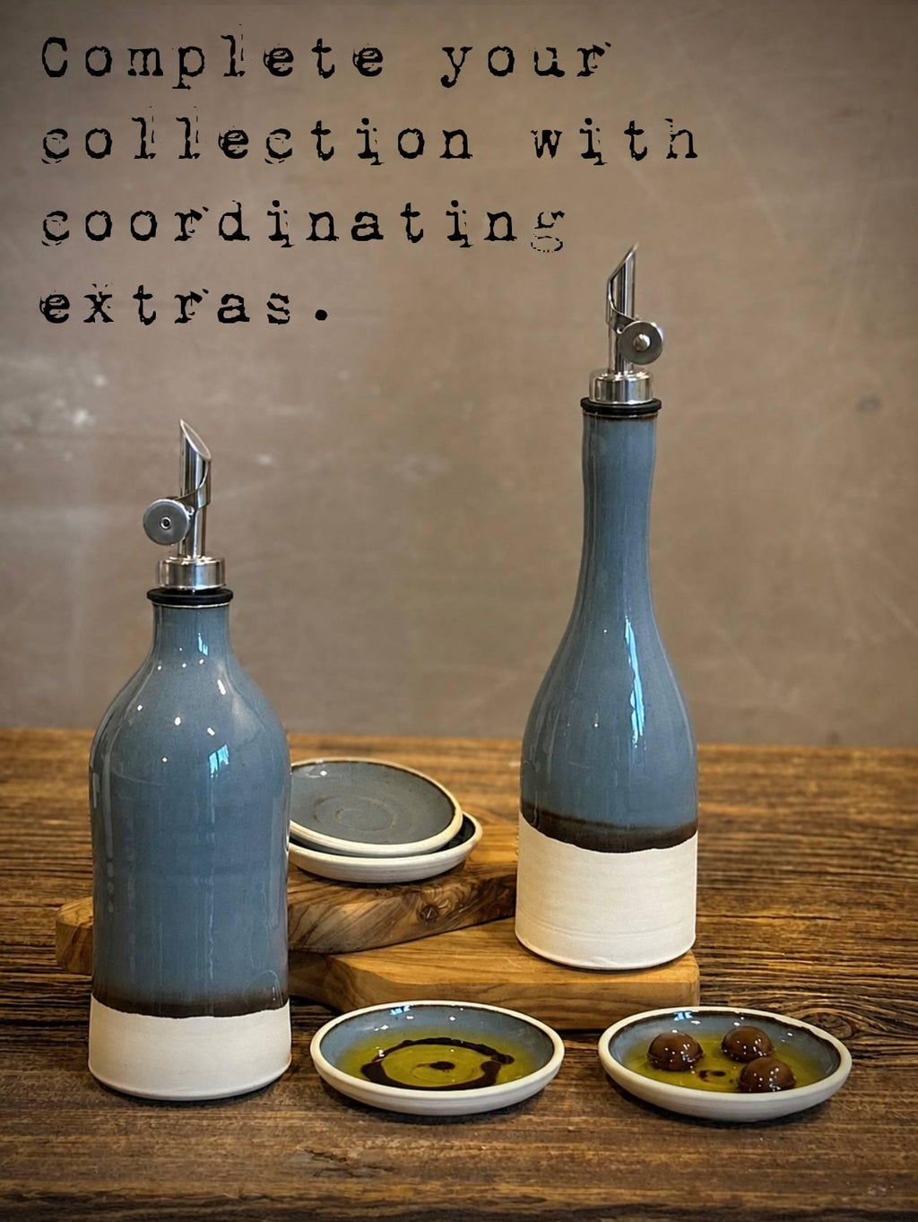 Handmade Ceramic Classic Olive Oil Dispenser | Riverdrift Stoneware Oil Pourer Bottle | Kitchen Counter Decor | Vinegar Cruet