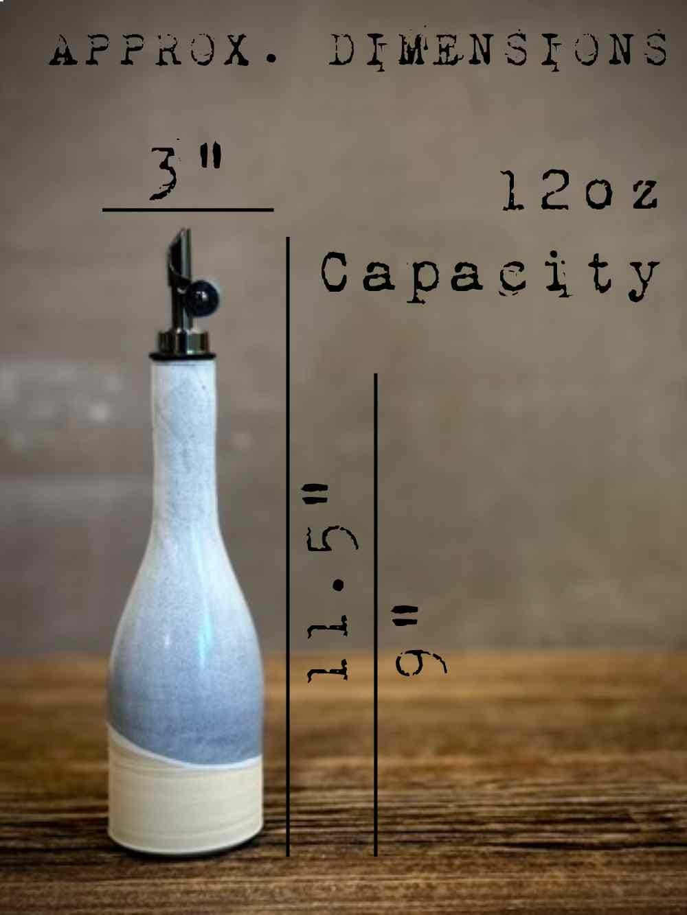 Handmade Ceramic Willow Olive Oil Dispenser | Linen Gray Stoneware Oil Pourer Bottle | Kitchen Counter Decor | Vinegar Cruet