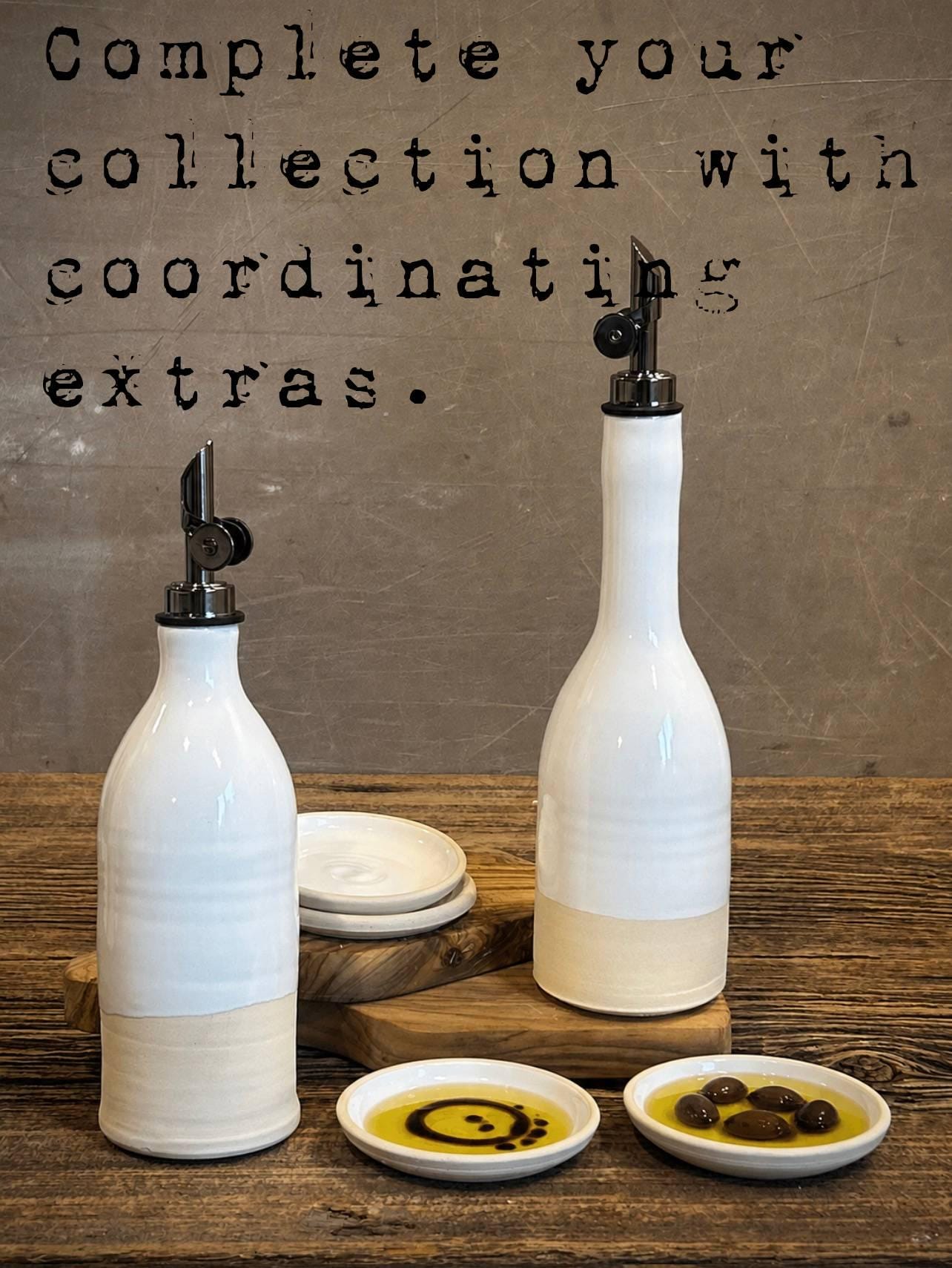 Handmade Ceramic Willow Olive Oil Dispenser | White Dove Stoneware Oil Pourer Bottle | Kitchen Counter Decor | Vinegar Cruet