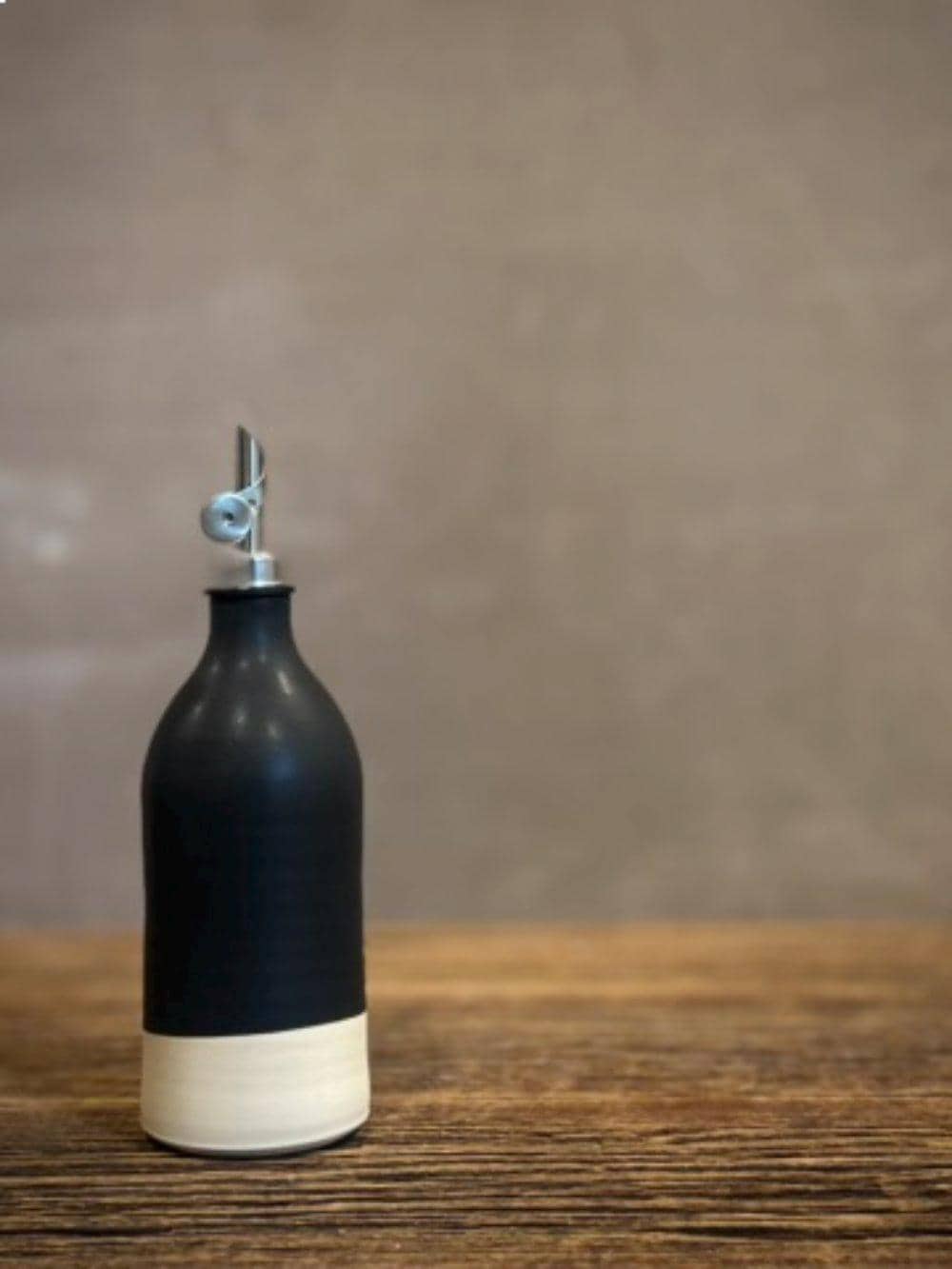 Handmade Ceramic Classic Olive Oil Dispenser | Blackstone Stoneware Oil Pourer Bottle | Kitchen Counter Decor | Vinegar Cruet