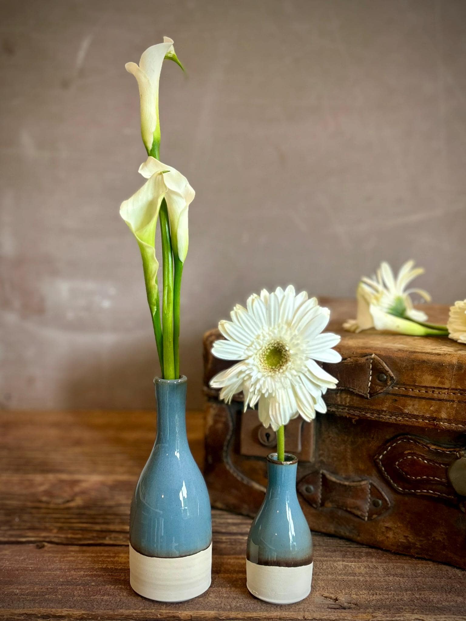 Riverdrift Bud Vase | Handmade Ceramic | Wheel-Thrown Stoneware Flower Vase |8" Small Pottery Vase| Minimalist Farmhouse Blue Decor
