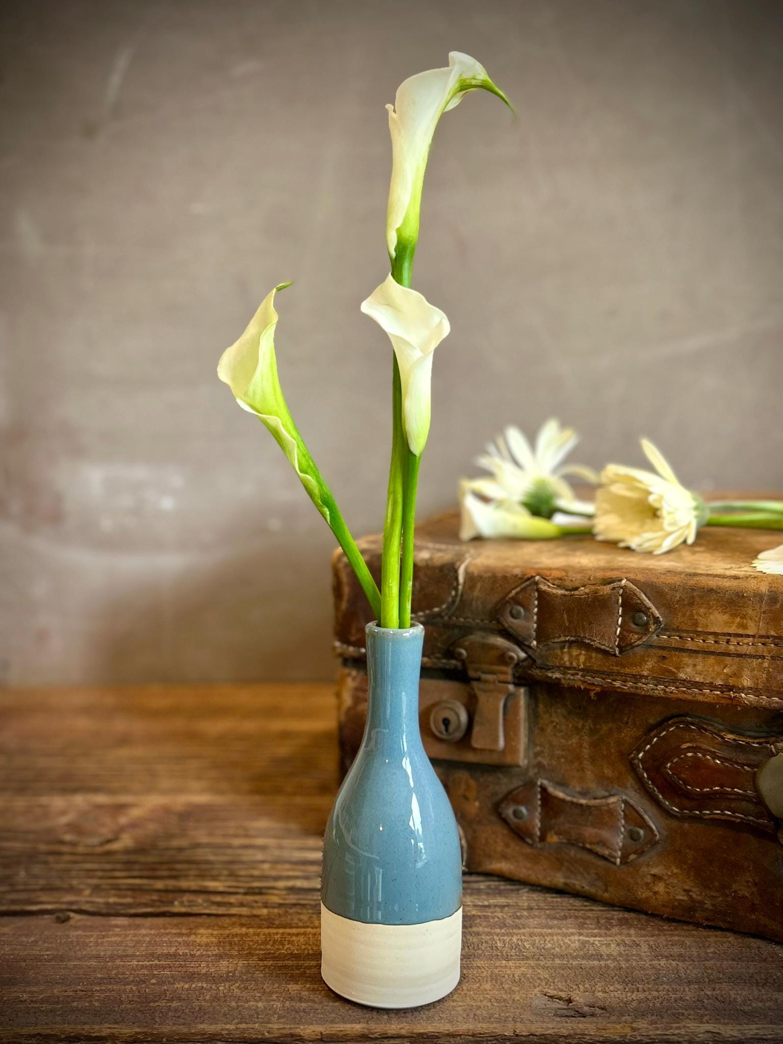Riverdrift Bud Vase | Handmade Ceramic | Wheel-Thrown Stoneware Flower Vase |8" Small Pottery Vase| Minimalist Farmhouse Blue Decor