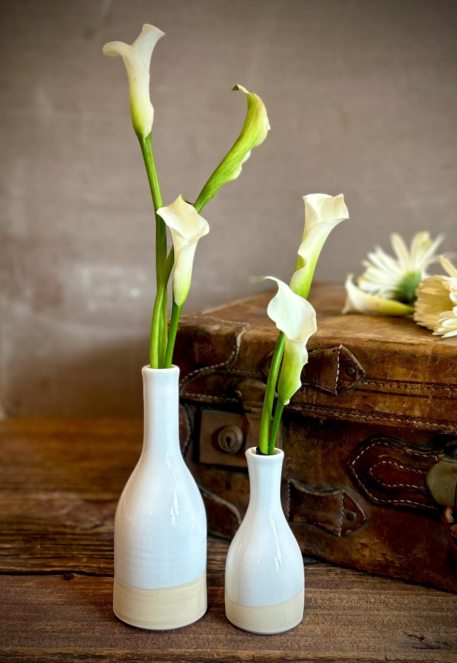 White Dove Bud Vase | Handmade Ceramic | Wheel-Thrown Stoneware Flower Vase | 8" Mini Pottery Vase| Modern Farmhouse Decor