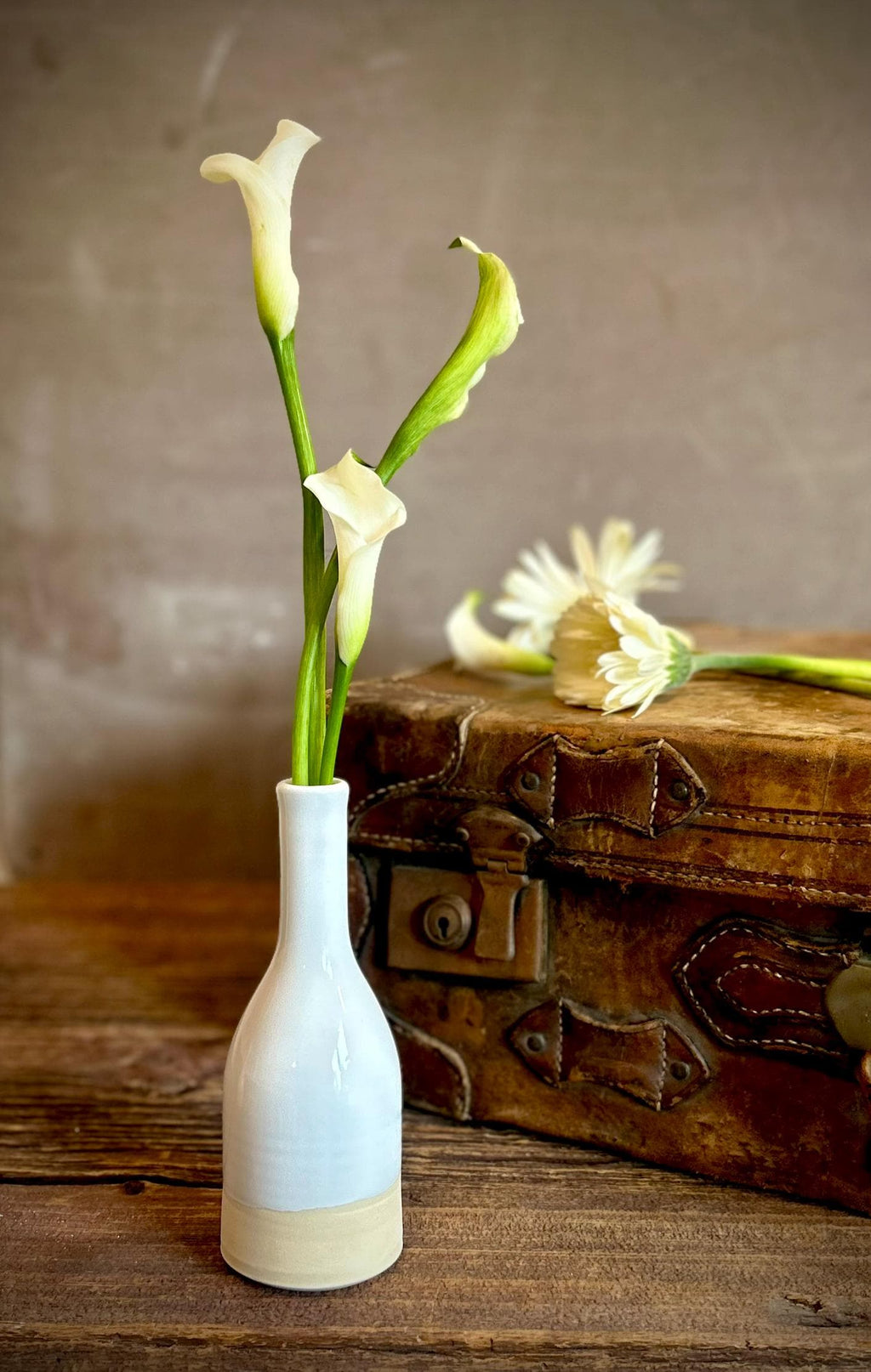 White Dove Bud Vase | Handmade Ceramic | Wheel-Thrown Stoneware Flower Vase | 8" Mini Pottery Vase| Modern Farmhouse Decor