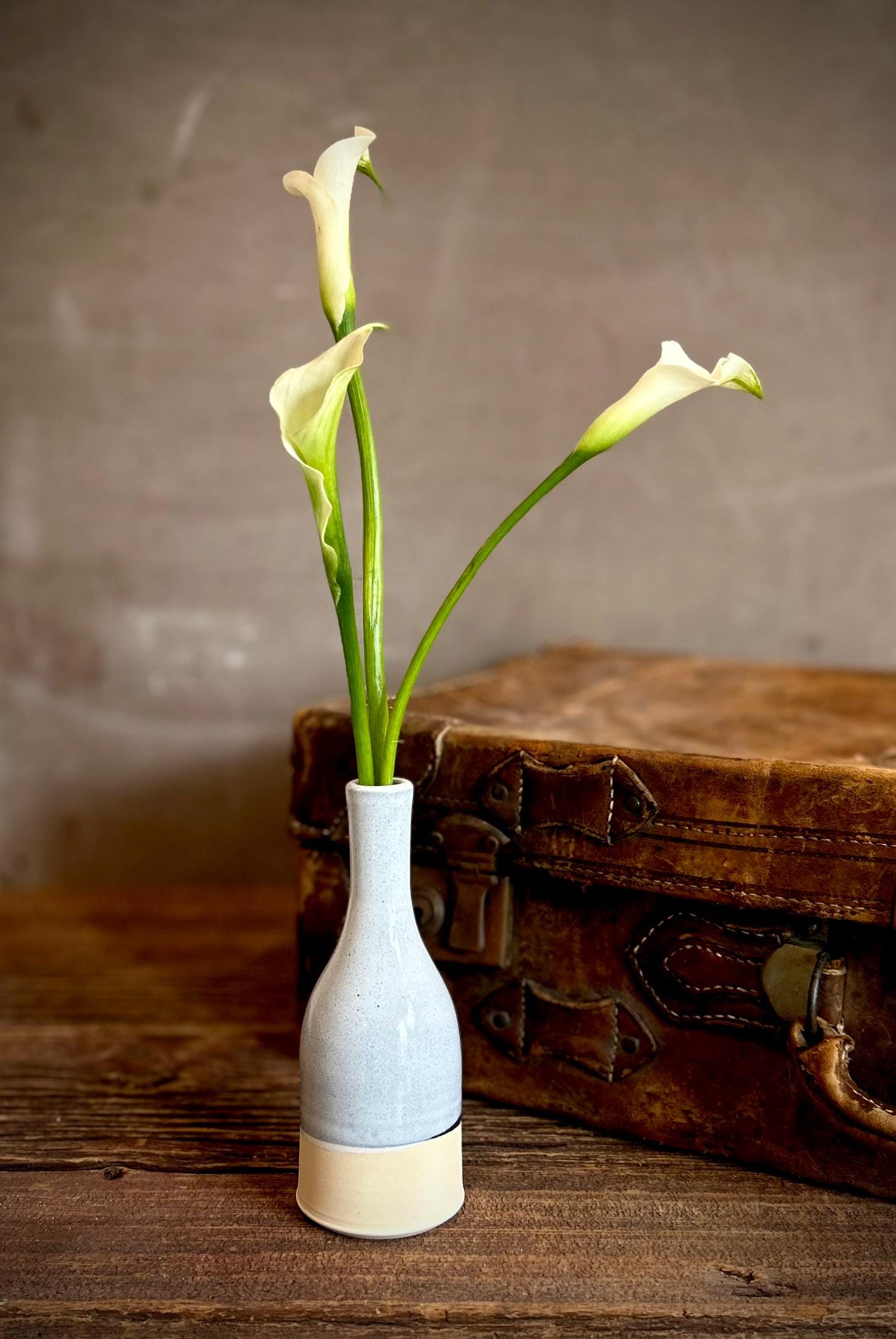 Linen Gray Bud Vase | Handmade Ceramic Vase | Wheel-Thrown Stoneware Flower Vase | Modern Home Décor | 8" Small Pottery Vase