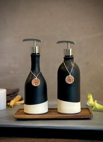 Handmade Ceramic Classic Soap Dispenser | Blackstone Stoneware Soap Pump | Refillable Bathroom & Kitchen Pump | Modern Farmhouse Decor