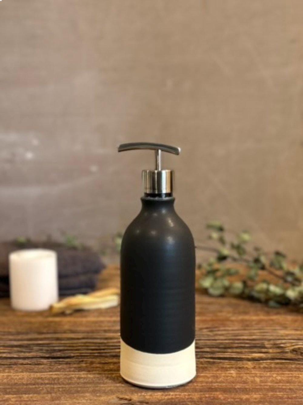 Handmade Ceramic Classic Soap Dispenser | Blackstone Stoneware Soap Pump | Refillable Bathroom & Kitchen Pump | Modern Farmhouse Decor