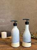 Handmade Ceramic Soap Dispenser SET of 2 | Linen Gray Customizable Bathroom Set | Kitchen Soap & Lotion Dispenser | Refillable Pottery Pump