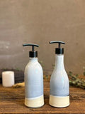 Handmade Ceramic Soap Dispenser SET of 2 | Linen Gray Customizable Bathroom Set | Kitchen Soap & Lotion Dispenser | Refillable Pottery Pump