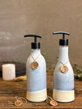 Handmade Ceramic Soap Dispenser SET of 2 | Linen Gray Customizable Bathroom Set | Kitchen Soap & Lotion Dispenser | Refillable Pottery Pump