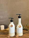 Handmade Ceramic Soap Dispenser SET of 2 | White Dove Customizable Bathroom Set | Kitchen Soap & Lotion Dispenser | Refillable Pottery Pump
