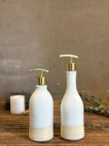 Handmade Ceramic Soap Dispenser SET of 2 | White Dove Customizable Bathroom Set | Kitchen Soap & Lotion Dispenser | Refillable Pottery Pump