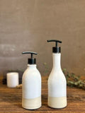 Handmade Ceramic Soap Dispenser SET of 2 | White Dove Customizable Bathroom Set | Kitchen Soap & Lotion Dispenser | Refillable Pottery Pump