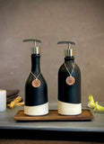 Handmade Ceramic Soap Dispenser SET of 2 | Blackstone Customizable Bathroom Set | Kitchen Soap & Lotion Dispenser | Refillable Pottery Pump