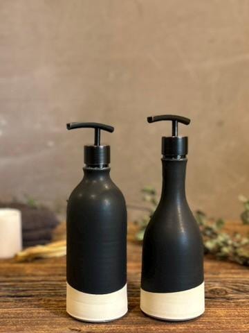 Handmade Ceramic Soap Dispenser SET of 2 | Blackstone Customizable Bathroom Set | Kitchen Soap & Lotion Dispenser | Refillable Pottery Pump