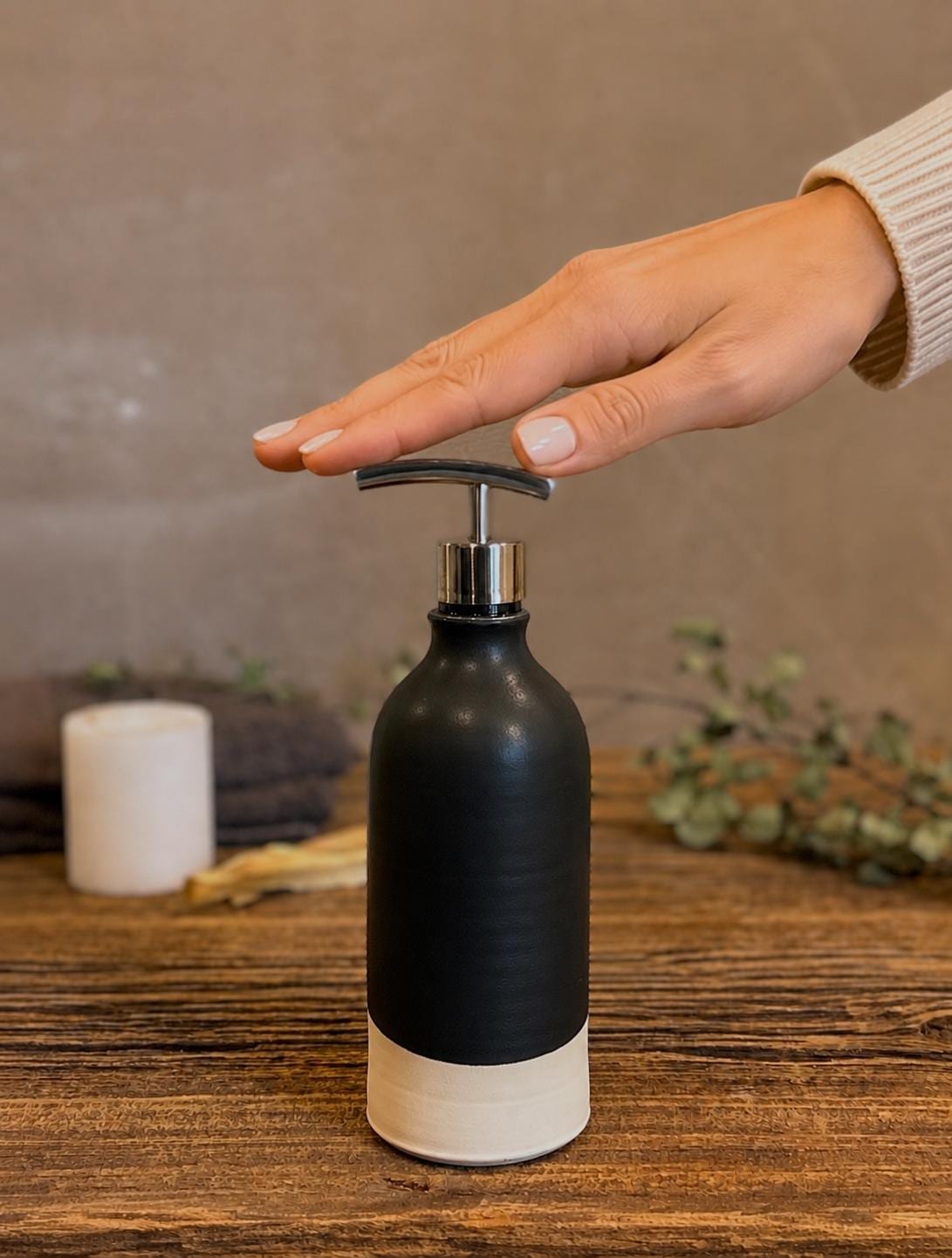 Handmade Ceramic Soap Dispenser SET of 2 | Blackstone Customizable Bathroom Set | Kitchen Soap & Lotion Dispenser | Refillable Pottery Pump