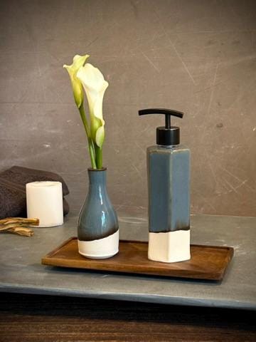 Handmade Ceramic Soap Dispenser | Faceted Stoneware Soap Pump | Riverdrift Blue Refillable Soap Dispenser | Kitchen & Bathroom Decor