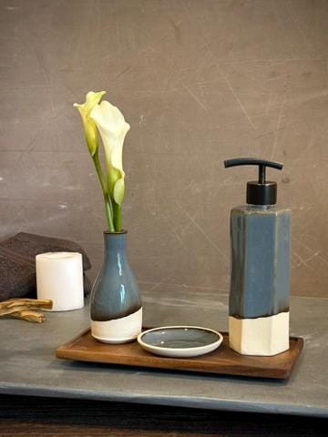 Handmade Ceramic Soap Dispenser | Faceted Stoneware Soap Pump | Riverdrift Blue Refillable Soap Dispenser | Kitchen & Bathroom Decor