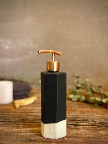 Handmade Ceramic Soap Dispenser | Faceted Stoneware Soap Pump | Matte Blackstone Refillable Soap Dispenser | Kitchen & Bathroom Decor