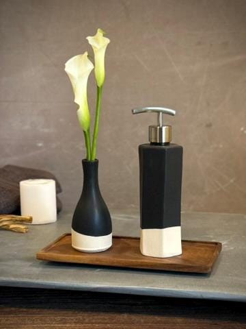 Handmade Ceramic Soap Dispenser | Faceted Stoneware Soap Pump | Matte Blackstone Refillable Soap Dispenser | Kitchen & Bathroom Decor