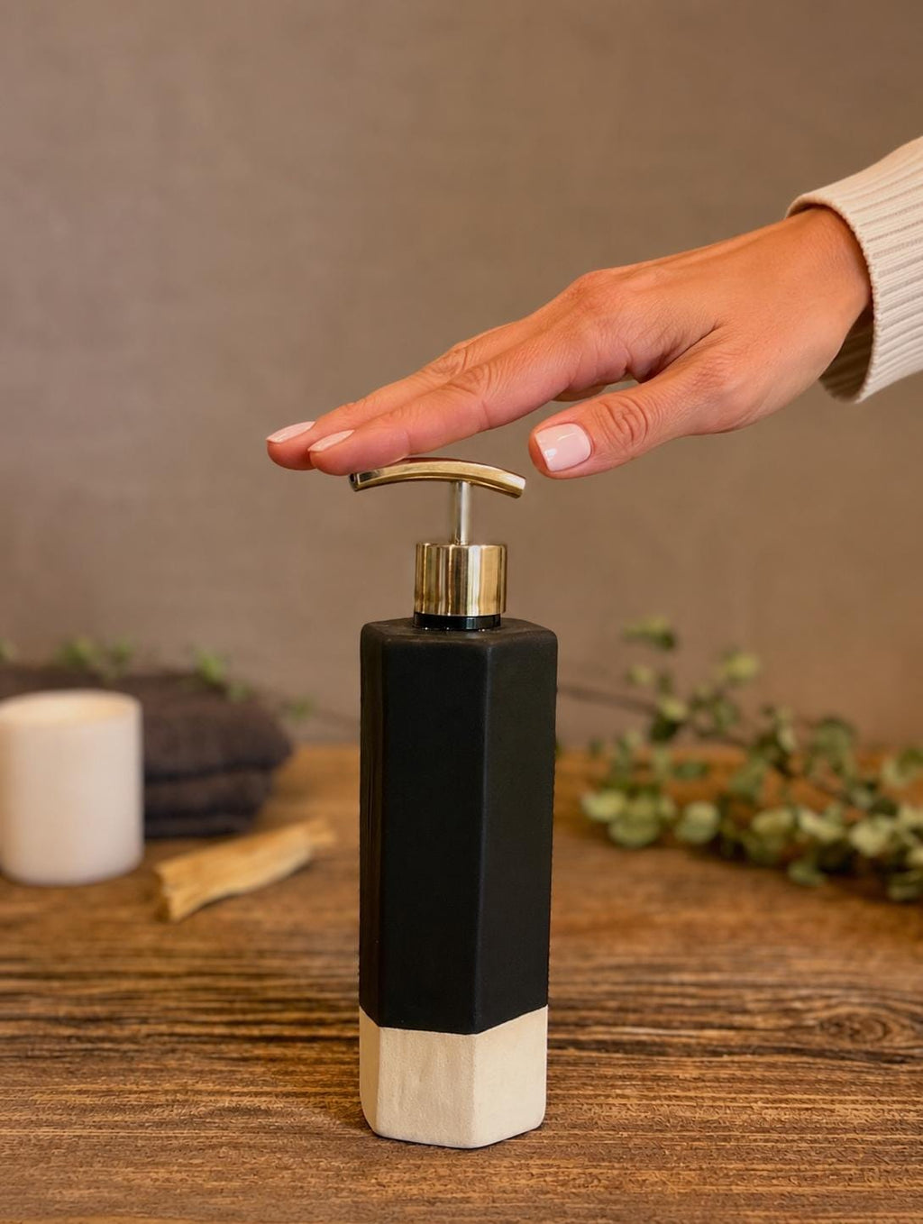 Handmade Ceramic Soap Dispenser | Faceted Stoneware Soap Pump | Matte Blackstone Refillable Soap Dispenser | Kitchen & Bathroom Decor
