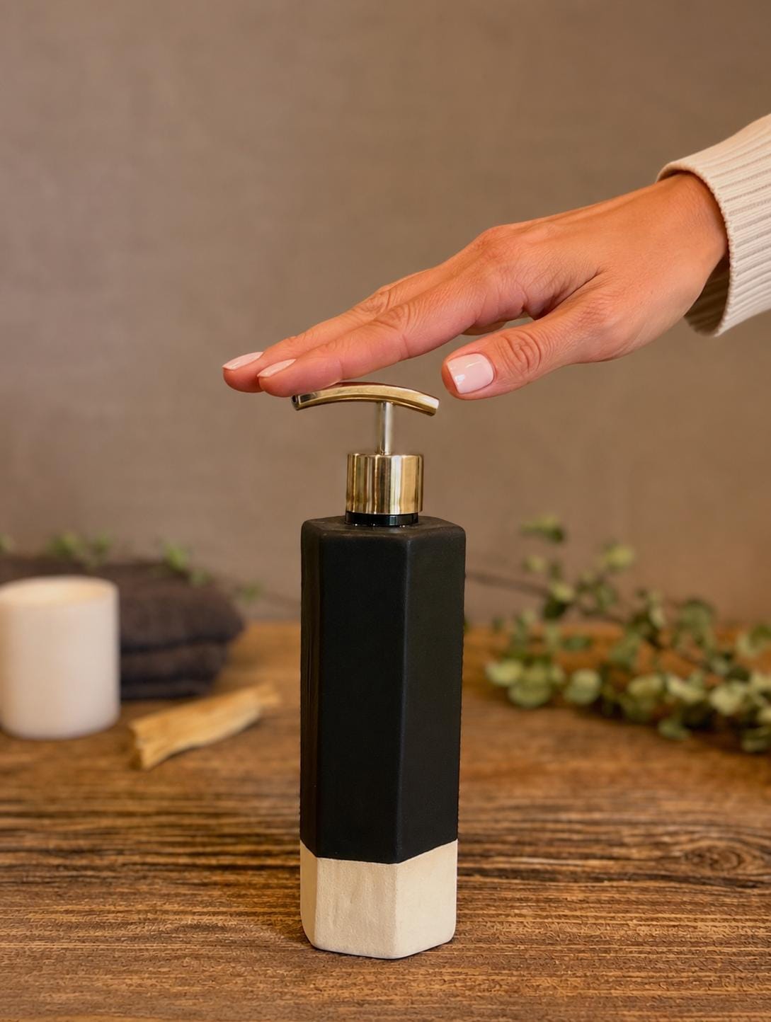 Handmade Ceramic Soap Dispenser | Faceted Stoneware Soap Pump | Matte Blackstone Refillable Soap Dispenser | Kitchen & Bathroom Decor