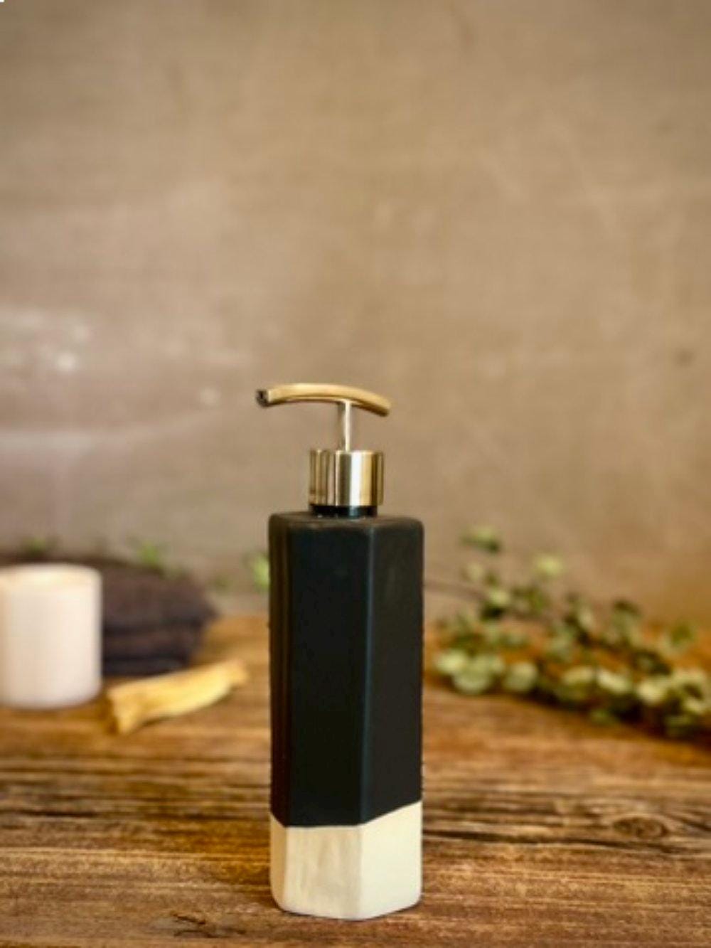 Handmade Ceramic Soap Dispenser | Faceted Stoneware Soap Pump | Matte Blackstone Refillable Soap Dispenser | Kitchen & Bathroom Decor