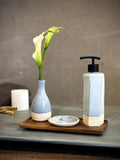 Handmade Ceramic Soap Dispenser | Faceted Stoneware Soap Pump | Linen Gray Refillable Soap Dispenser | Kitchen & Bathroom Decor
