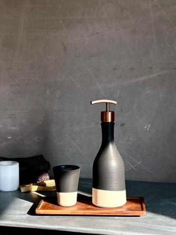 Handmade Ceramic Willow Soap Dispenser | Blackstone Stoneware Soap Pump Refillable Bathroom & Kitchen Pump | Modern Farmhouse Decor