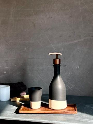 Handmade Ceramic Willow Soap Dispenser | Blackstone Stoneware Soap Pump Refillable Bathroom & Kitchen Pump | Modern Farmhouse Decor