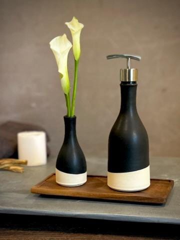 Handmade Ceramic Willow Soap Dispenser | Blackstone Stoneware Soap Pump Refillable Bathroom & Kitchen Pump | Modern Farmhouse Decor