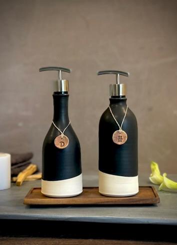 Handmade Ceramic Willow Soap Dispenser | Blackstone Stoneware Soap Pump Refillable Bathroom & Kitchen Pump | Modern Farmhouse Decor