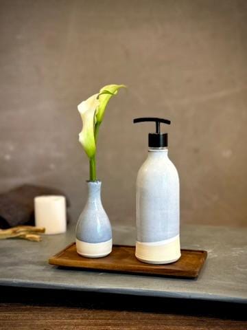 Handmade Ceramic Classic Soap Dispenser | Linen Gray Stoneware Soap Pump | Refillable Bathroom & Kitchen Pump | Modern Farmhouse Decor