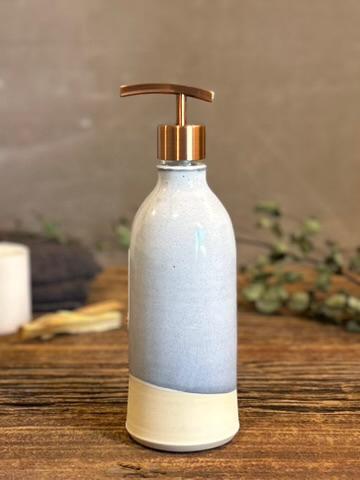 Handmade Ceramic Classic Soap Dispenser | Linen Gray Stoneware Soap Pump | Refillable Bathroom & Kitchen Pump | Modern Farmhouse Decor