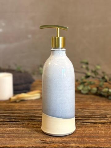 Handmade Ceramic Classic Soap Dispenser | Linen Gray Stoneware Soap Pump | Refillable Bathroom & Kitchen Pump | Modern Farmhouse Decor